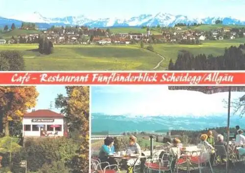 AK, Scheidegg Allgäu, Café "Fünfländerblick" 3 Abb.