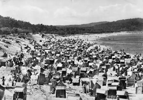 AK, Ostseebad Göhren Rügen, Strand belebt, 1958