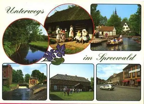 AK, Spreewald, 6 Abb., u.a. Burg, ca. 1992