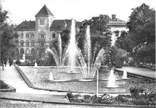 AK, Halle Saale, Anlagen mit Blick zur Hauptpost, 1972