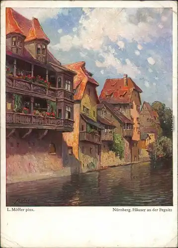 Nürnberg Künstlerkarte v. L. Mößler "Häuser an der Pegnitz" 1934