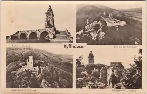 Ansichtskarte Kelbra (Kyffhäuser) 4 Bild: Denkmal ua aus der Luft 1957 