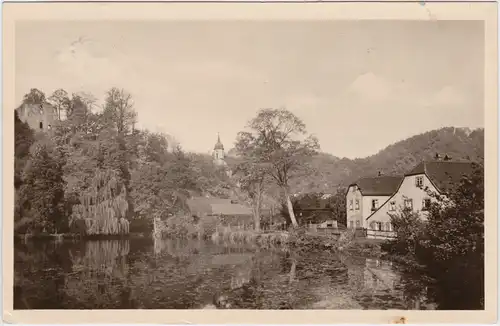 Tharandt Schlossteich mit Blick zur Ruine Ansichtskarte 1956