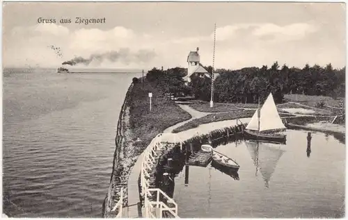 Ziegenort Trzebież  Kirche Mole Hafen b Police Politz Stettin Pommern 1912