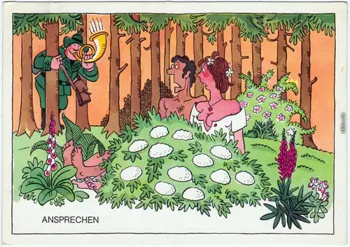 Aus der Weidmannssprache: Ansprechen | Erotikscherzkarte 1980 DDR Militär