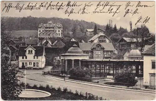 Bad Liebenstein Straßenpartie, Geschäft und Quelle Ansichtskarte  1908