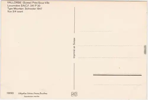 Vallorbe Eisenbahn SNCF 241P30 Mountain SChneider Waadt 1947 1982