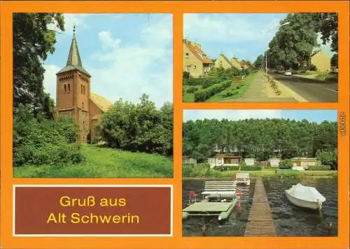 Alt Schwerin Backsteinlkirche, Teilansicht, Campingplatz C/89 1983