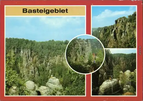 Kletterfelsen  Felsenburg Neurathen,   Kletterer im Basteigebiet 1986