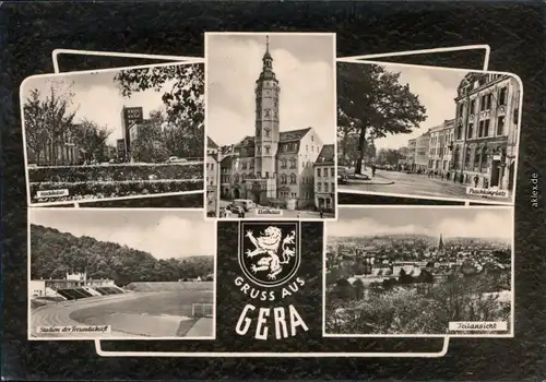 Gera Hochhaus, Rathaus, Puschkinplatz, Stadion Freundschaft, Teilansicht 1965