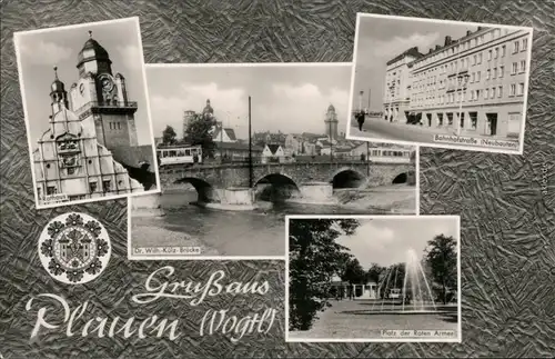 Ansichtskarte Plauen (Vogtland) Mehrbild: Bahnhofstraße, Rathaus 1958 