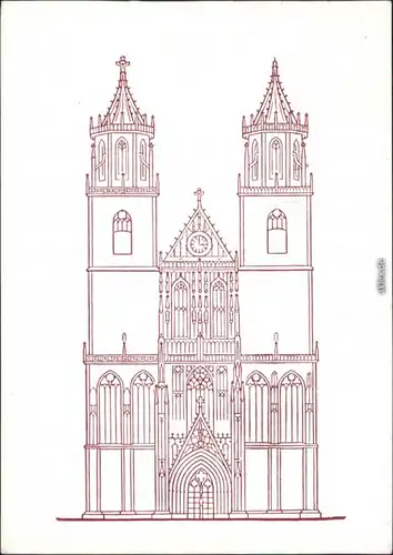 Ansichtskarte Altstadt-Magdeburg Dom - Zeichnung 1986