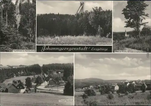 Johanngeorgenstadt Teufelsstein, Erzgebirgsschanze, Kirche, Panorama 1973