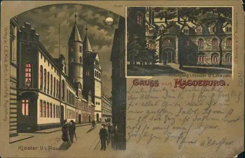 Altstadt-Magdeburg 2 Bild Mondscheinlitho: Kloster U.L. Frsuen, Kreuzgang 1899 