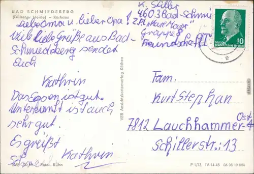 Ansichtskarte Bad Schmiedeberg Städtisches Kurhaus 1973