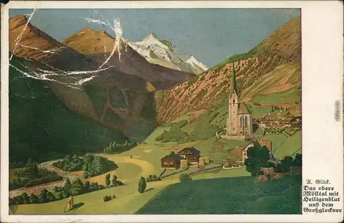 Heiligenblut (Kärnten) Panorama-Ansicht mit Kirche und Großglockner 1928