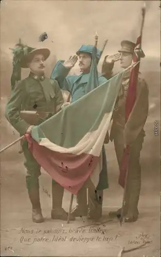 Ansichtskarte  Soldaten Gruppenbilder/Soldatengruppe Patriotika Frankreich 1915