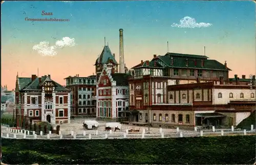 Saaz (Eger) Žatec Partie an der Genossenschaftsbrauerei b Louny Laun 1919