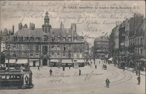 CPA Lille Straßenbahn, Straße Großer Platz/ Grand Place 1914 