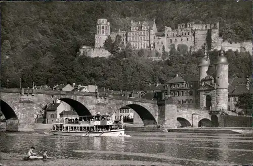 Heidelberg Alte Neckarbrücke und Schloß Foto Ansichtskarte g1957