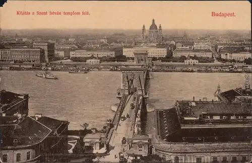 Ansichtskarte Budapest Panorama-Ansicht mit Brücke, Dom 1908