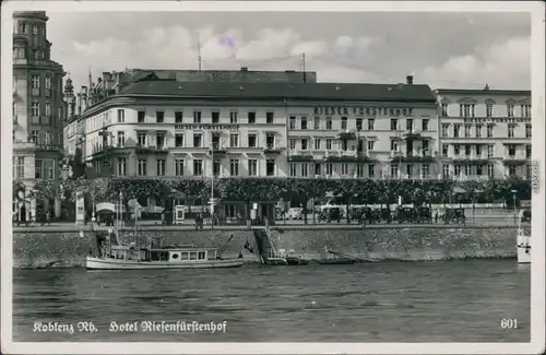 Ansichtskarte Koblenz Boot, Hotel Riesenfürstenhof - Straße 1934 