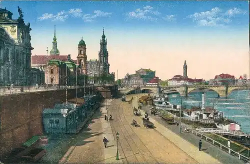 Ansichtskarte Innere Altstadt-Dresden Dampferanlegestelle - Zeichnung 1914