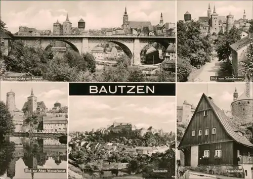 Bautzen Friedensbrücke  , Alte Wasserkunst, Teilansicht, Hexenhäusl 1972