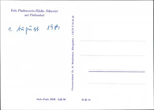 Pfaffendorf-Königstein (Sächsische Schweiz) Fels Pfaffenstein 1979