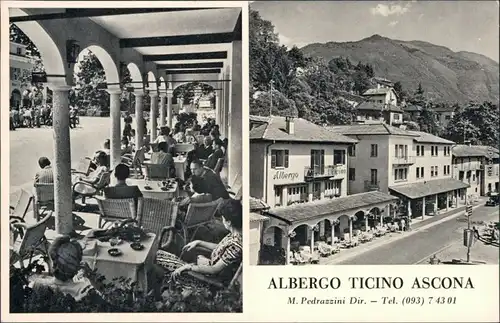 Ansichtskarte Ascona Albergo Ticino - Außenansicht mit Gästebereich 1955 