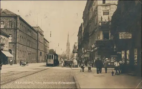 Ansichtskarte Karlsruhe Straßenpartie Technische Hochschule 1923 