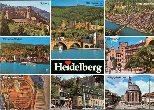 Ansichtskarte Heidelberg Schloss, Alte Brücke, Luftbild, Schlosshof 1980