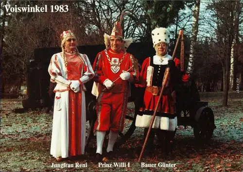 Voiswinkel-Odenthal Karneval: Jungfrau Reni, Prinz Willi I, Bauer Günter 1983