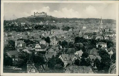 Ansichtskarte Coburg Panorama Ort und Burg 1937