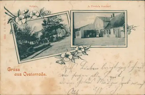 Osterrade (Kr. Dithmarschen) 2 Bild Schule u. Gasthaus b Hamburg 1898