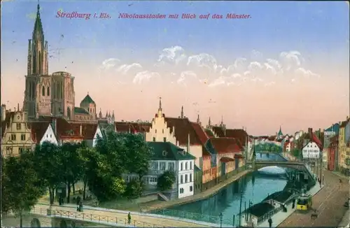 Straßburg Strasbourg Nikolausstaden mit Blick auf das Münster 1915 