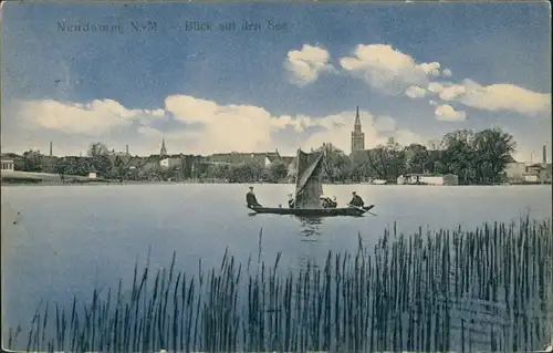 Postcard Neudamm (Neumark) Dębno Boot auf dem See, Stadt 1913 