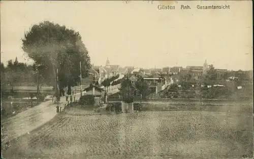 Ansichtskarte Güsten Straßenpartie, Bahnübergang b Bernburg 1912