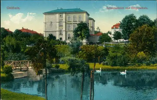 Ansichtskarte Geithain Schwanenteich - Bürgerschule 1915 