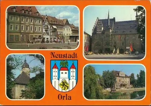 Ansichtskarte Neustadt (Orla) Markt, Rathaus, Schloss, am Gamsenteich 1988