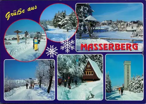 Masserberg Teilansicht, Landschaft, Aussichtsturm - im Winter 1996