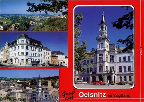 Oelsnitz (Vogtland) Panorama, Dr.-Friedrich-Straße, Teilansicht, Rathaus 1995