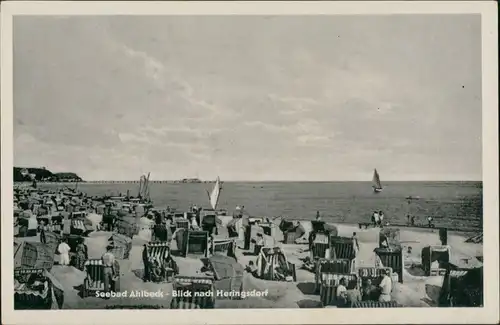 Ansichtskarte Ahlbeck (Usedom) Strand belebt - Blick nach Heringsdorf 1954