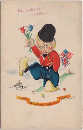 Postkaart Niederlande Patriotika, Stempel Werbung Unianjack und US Flagge 1949