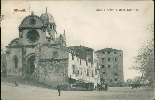 Postcard Sebenico Šibenik Stolna crkva i stare tamnice - Synagoge 1911