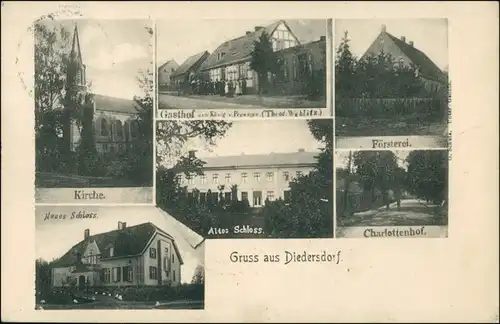 Ansichtskarte Diedersdorf-Großbeeren Gasthof, Altes u. Neues Schloß 1918