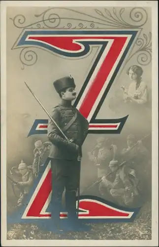 Ansichtskarte  Soldat, Südosteuropa rotes Z Militaria Fotomontage 1915