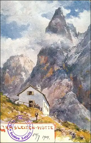 Cartoline Tiers Tires Grasleitenhütte, Künstlerkarte 1904