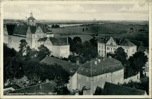 Ansichtskarte Pretzsch (Elbe)-Bad Schmiedeberg Blick über das Schloß 1938