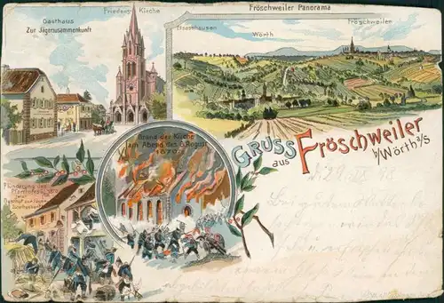 Litho AK Fröschweiler Frœschwiller  Gasthaus Haguenau-Wissembourg Elsaß 1898